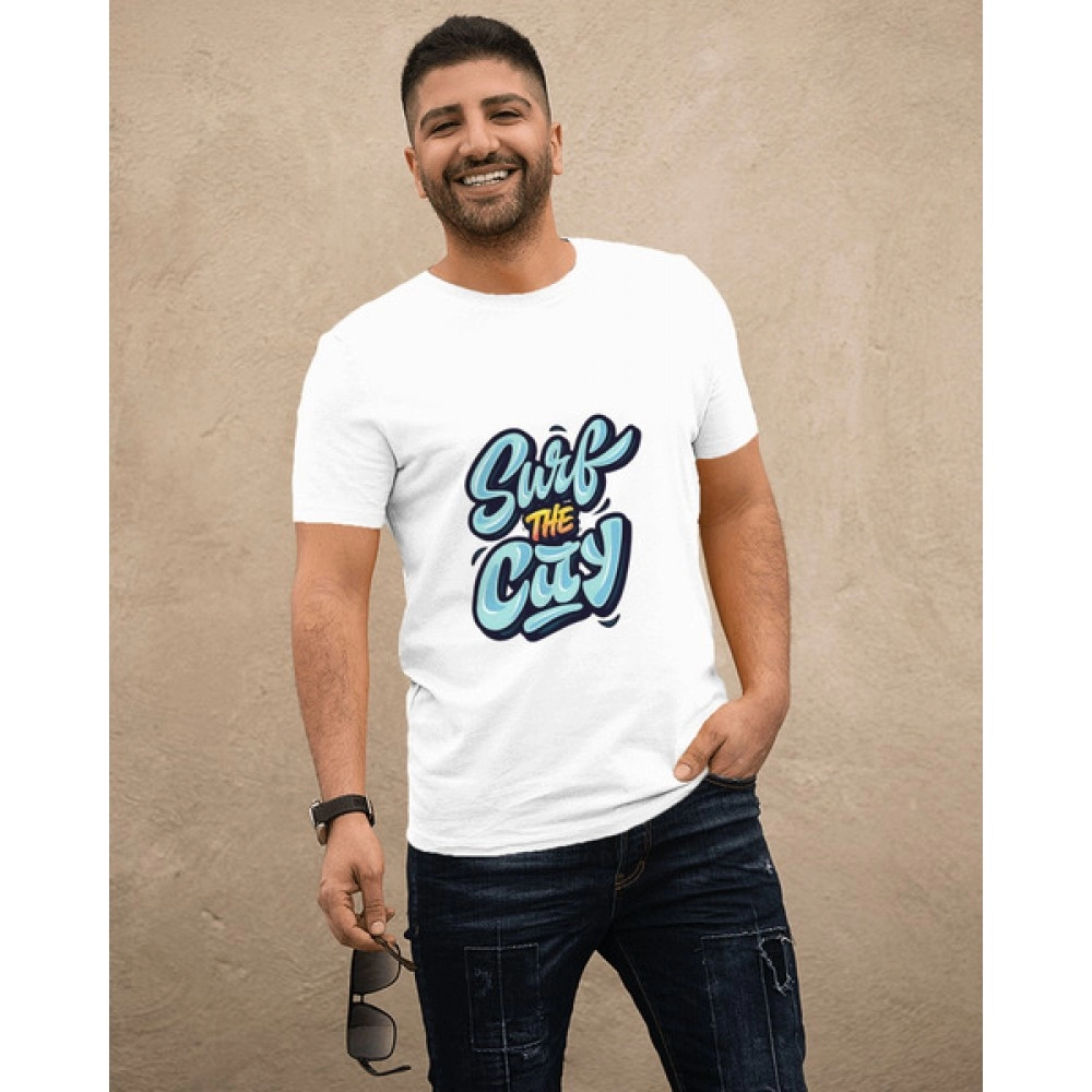 Surf The City | SABEZY ESSENTIALS Cotton Regular Men's T-Shirt | White