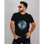 Surfing In Space | SABEZY ESSENTIALS Cotton Regular Men's T-Shirt | Black