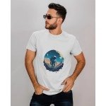 Surfing In Space | SABEZY ESSENTIALS Cotton Regular Men's T-Shirt | White