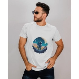 Surfing In Space | SABEZY ESSENTIALS Cotton Regular Men's T-Shirt | White