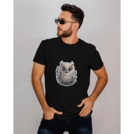 Tiny Owl | SABEZY ESSENTIALS Cotton Regular Men's T-Shirt | Black