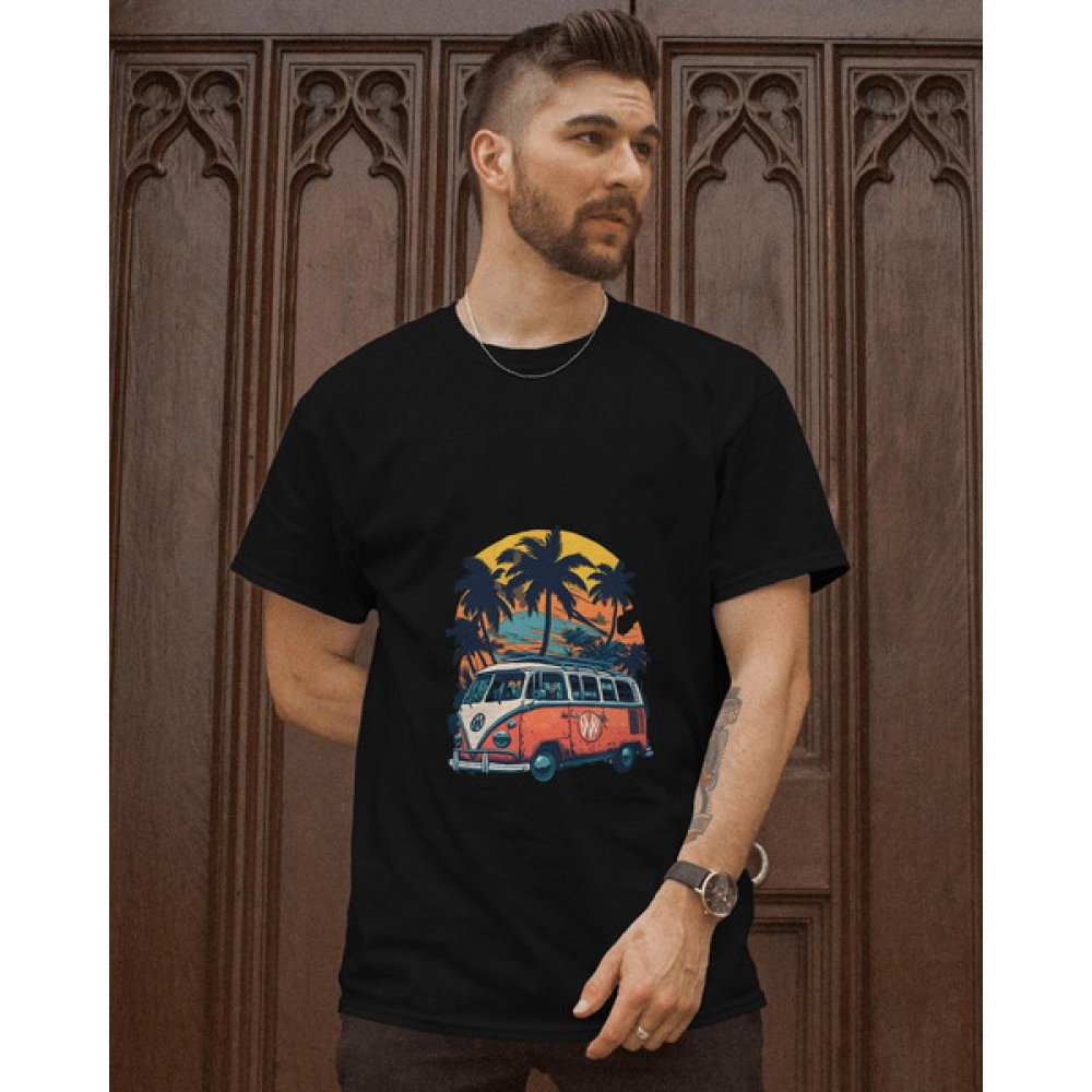 Travel in Summer | SABEZY ESSENTIALS Cotton Regular Men's T-Shirt | Black