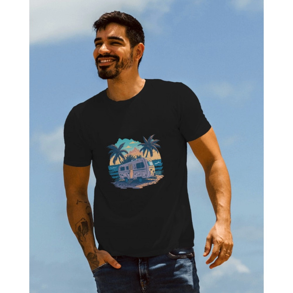 Travel With Nature | SABEZY ESSENTIALS Cotton Regular Men's T-Shirt | Black
