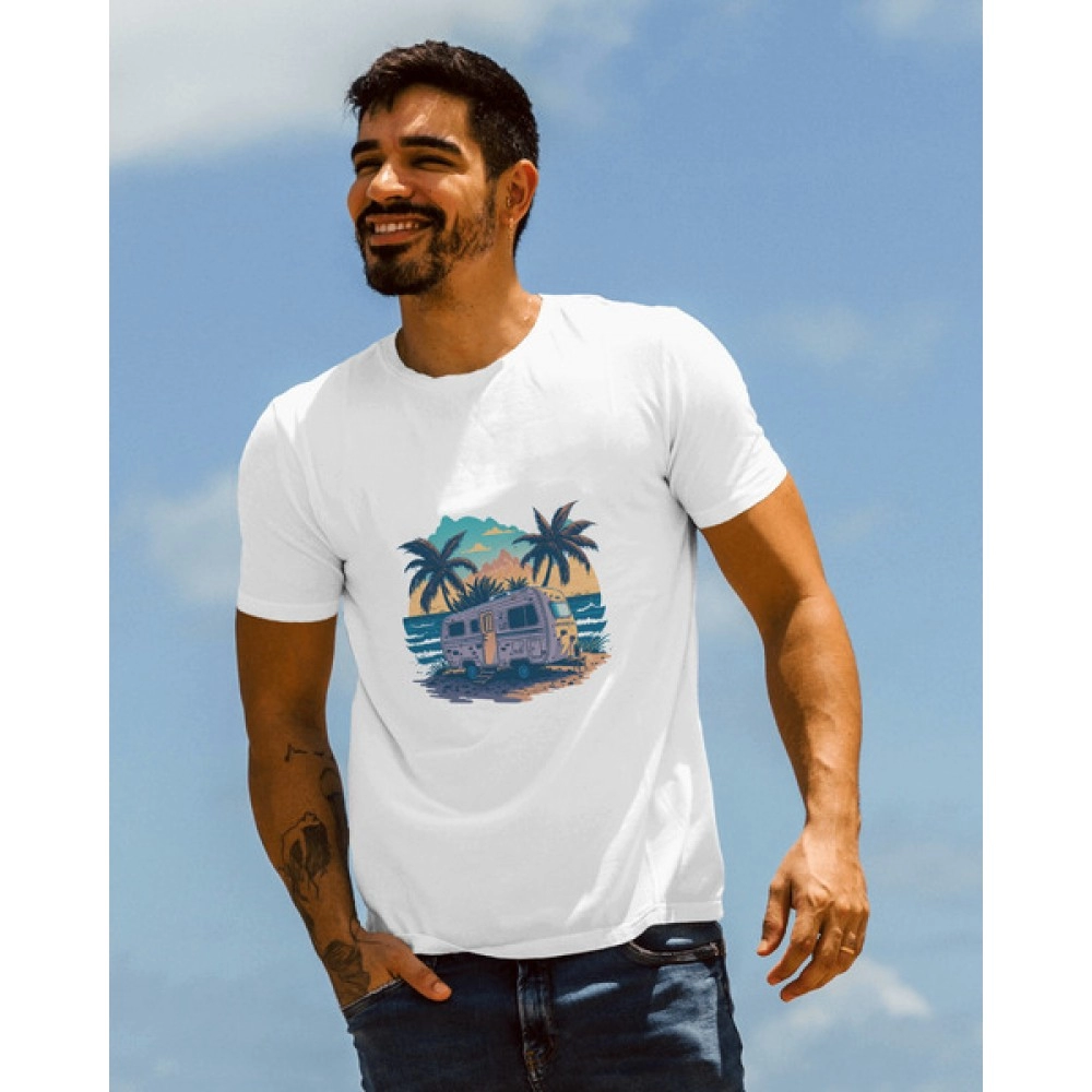 Travel With Nature | SABEZY ESSENTIALS Cotton Regular Men's T-Shirt | White