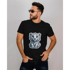 White Tiger | SABEZY ESSENTIALS Cotton Regular Men's T-Shirt | Black