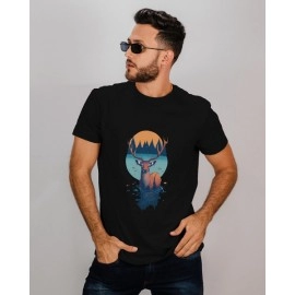 Wild Deer | SABEZY ESSENTIALS Cotton Regular Men's T-Shirt | Black