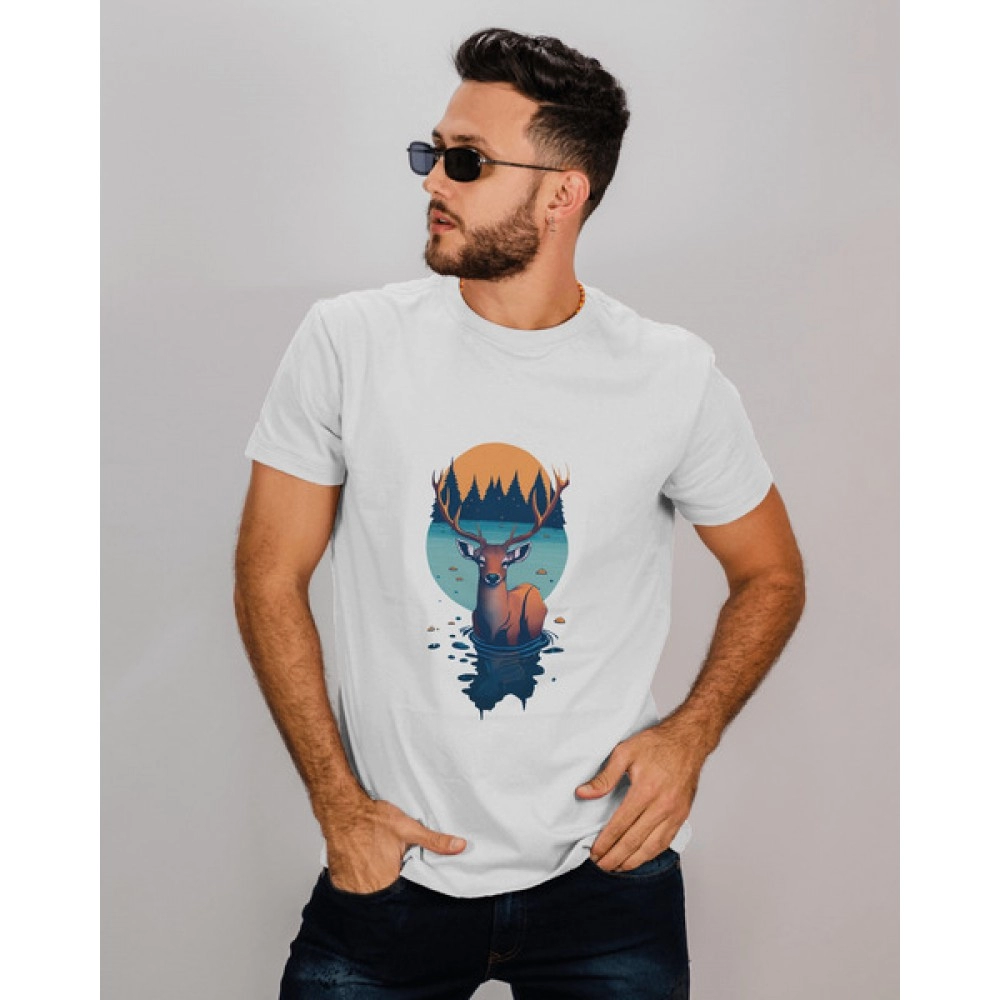 Wild Deer | SABEZY ESSENTIALS Cotton Regular Men's T-Shirt | White
