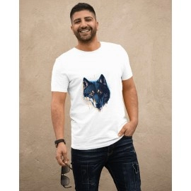 Wild Wolf | SABEZY ESSENTIALS Cotton Regular Men's T-Shirt | White