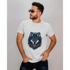 Wolf | SABEZY ESSENTIALS Cotton Regular Men's T-Shirt | White