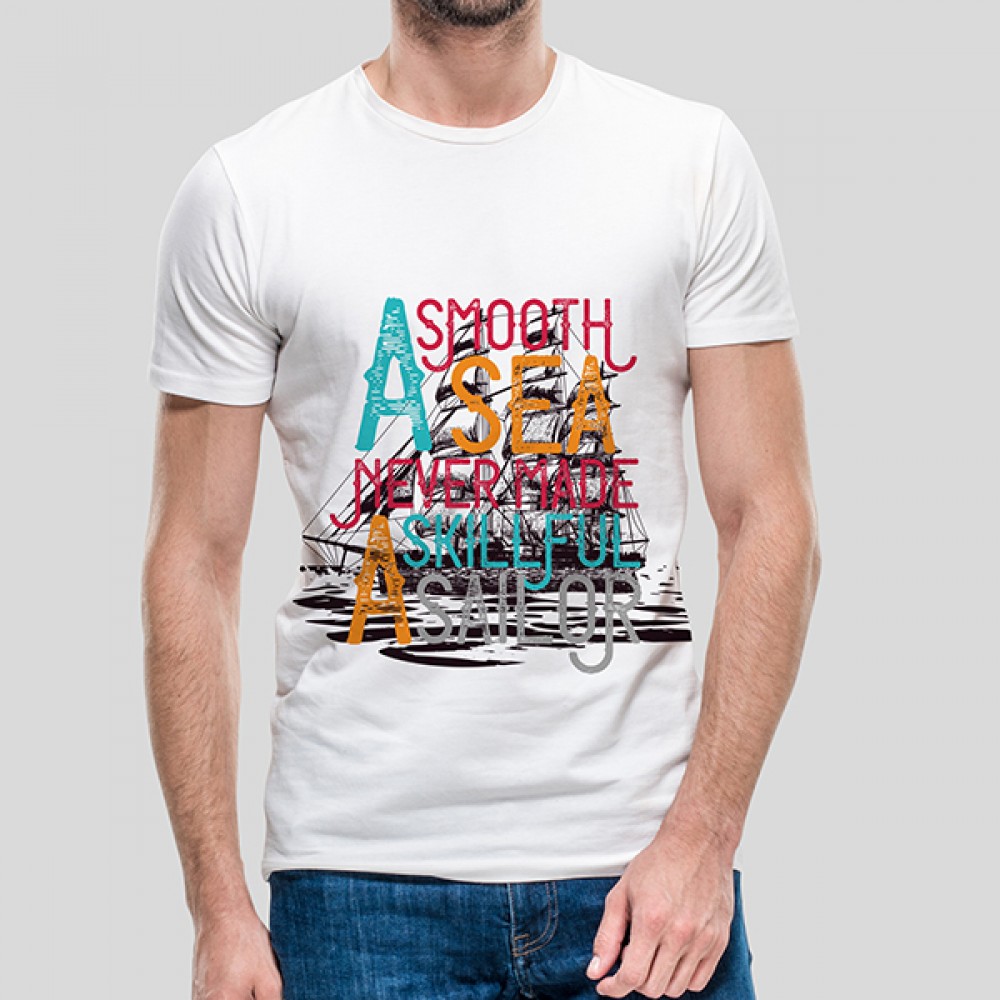 A Smooth Sea Never Made Skillful Sailor | SABEZY ESSENTIALS Cotton Regular Men's T-Shirt | White