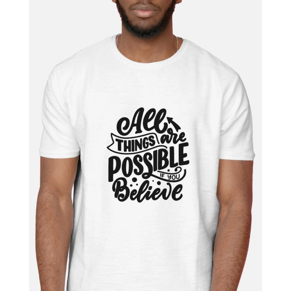 All Things Are Possible | SABEZY ESSENTIALS Cotton Regular Men's T-Shirt | White