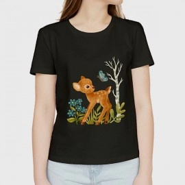 Baby Deer | SABEZY ESSENTIALS Cotton Regular Women's T-Shirt | Black