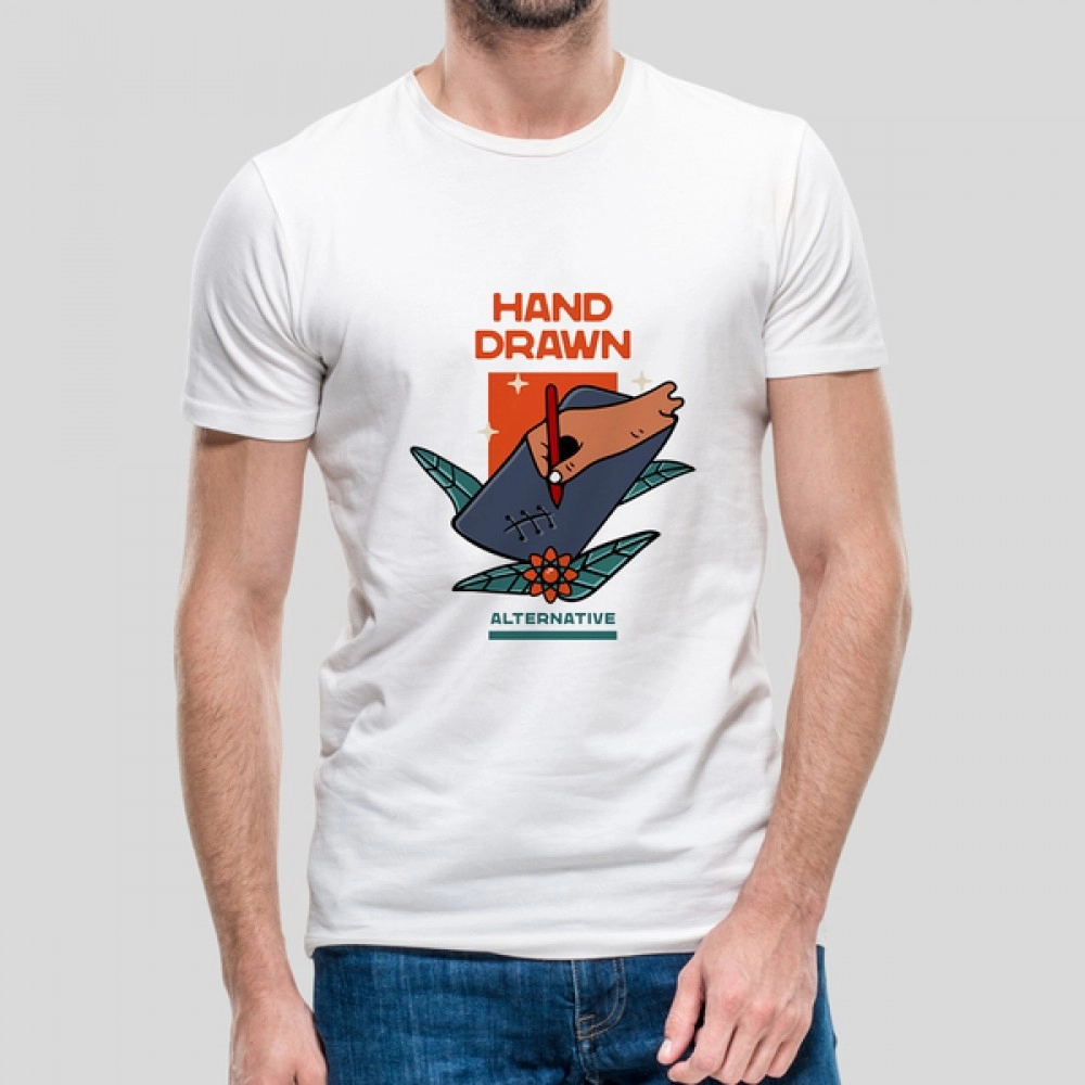 Hand Drawn | Classic Mens White T-shirt