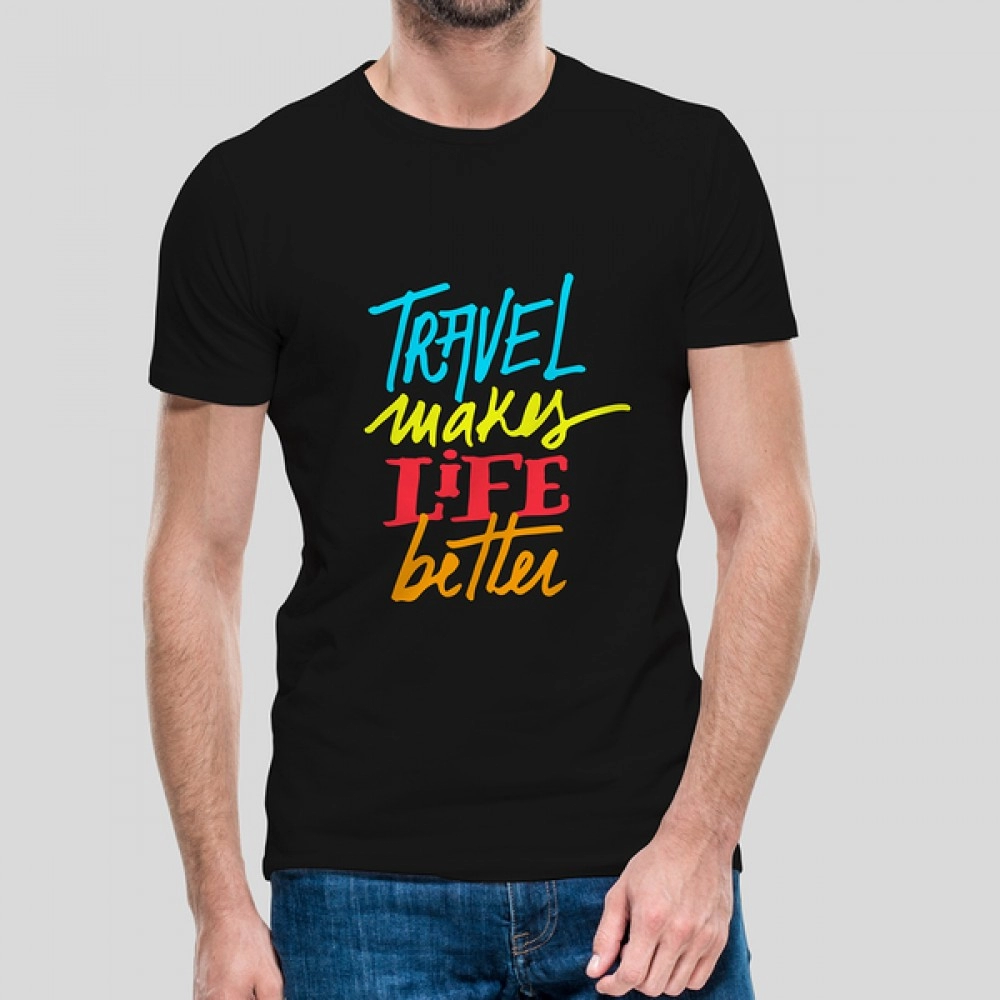 Travel Makes Life Better | Comfortable Pure Cotton Black T-Shirt