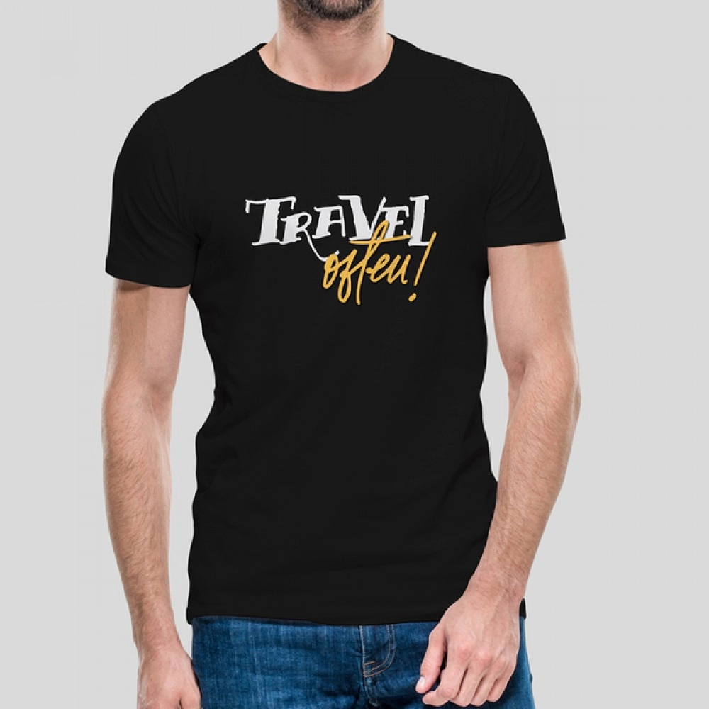 Travel | Cotton Blended Regular Fit Black T-shirt