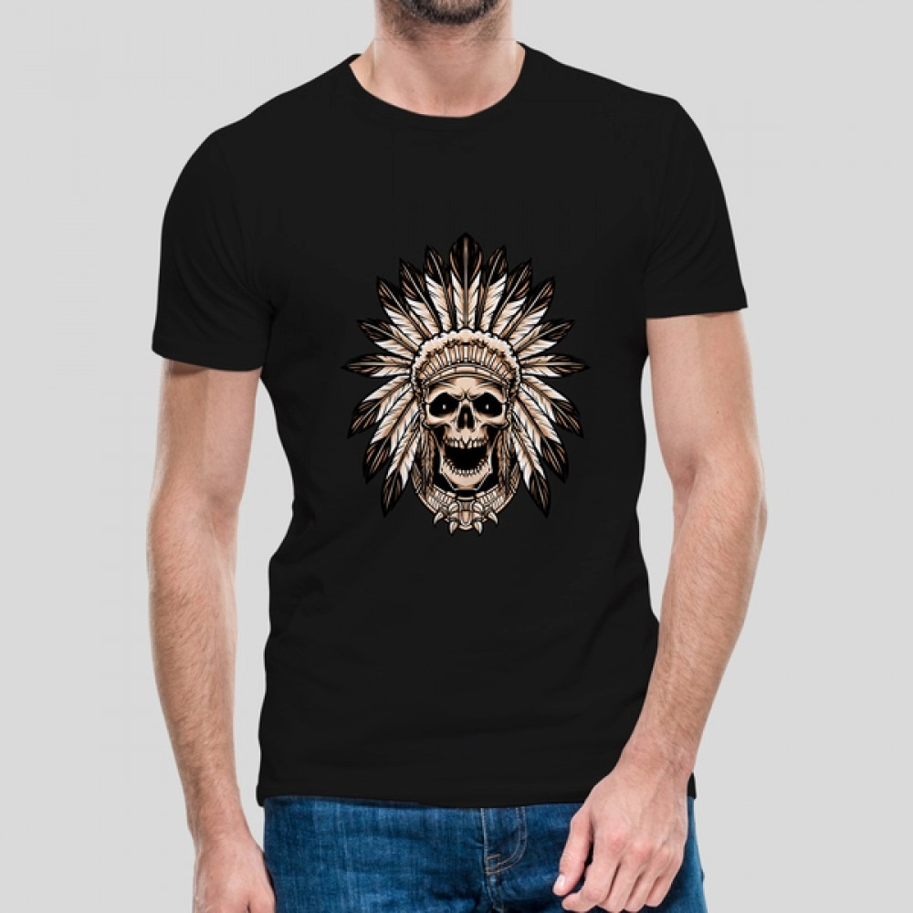 Feather Skull | Cotton Men's Black T-shirt