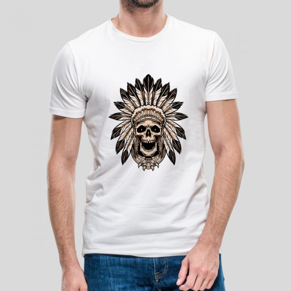 Feather Skull | Cotton Men's White T-shirt