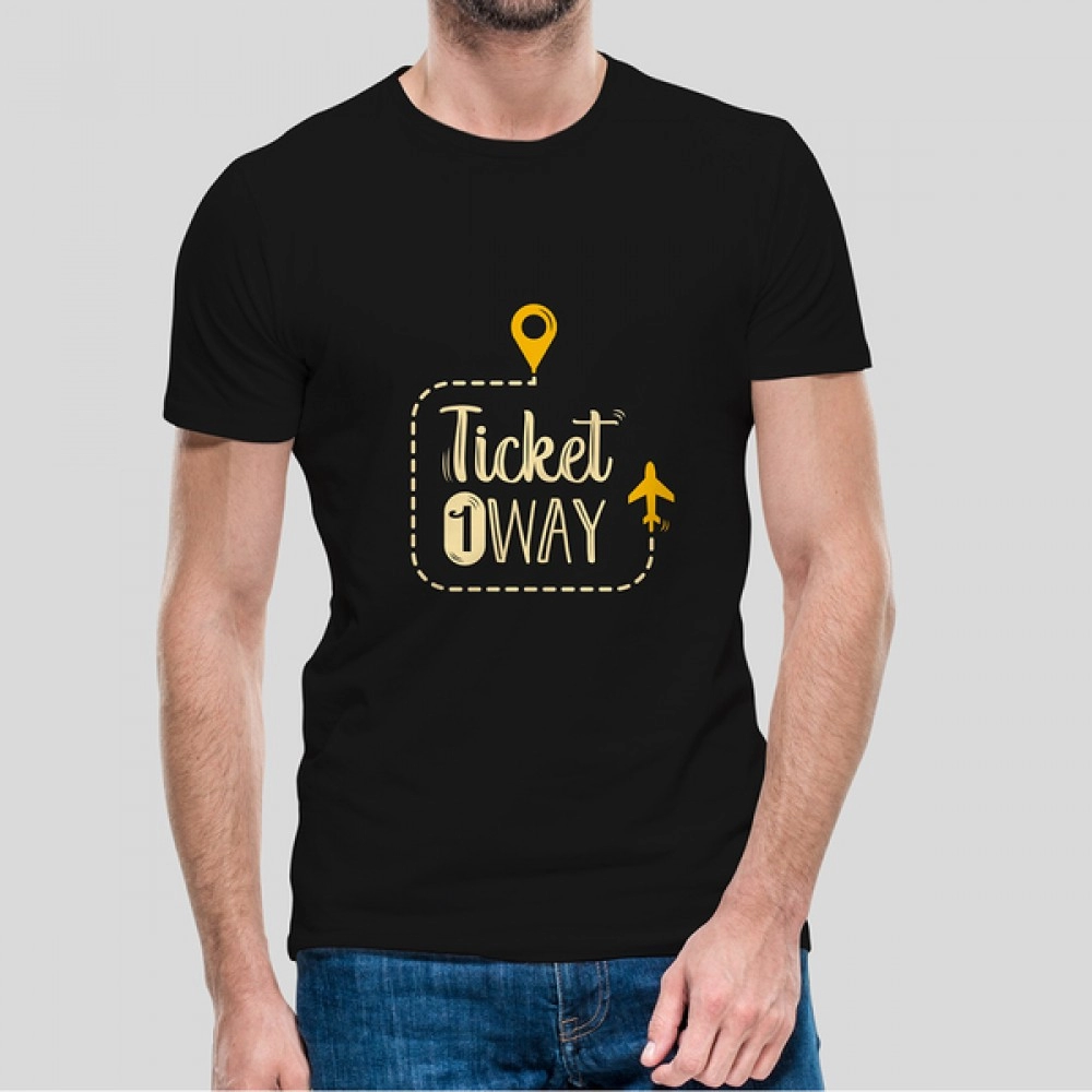 Ticket 1 Way | Cottonblend Half Sleeve Back Print Black T-Shirt