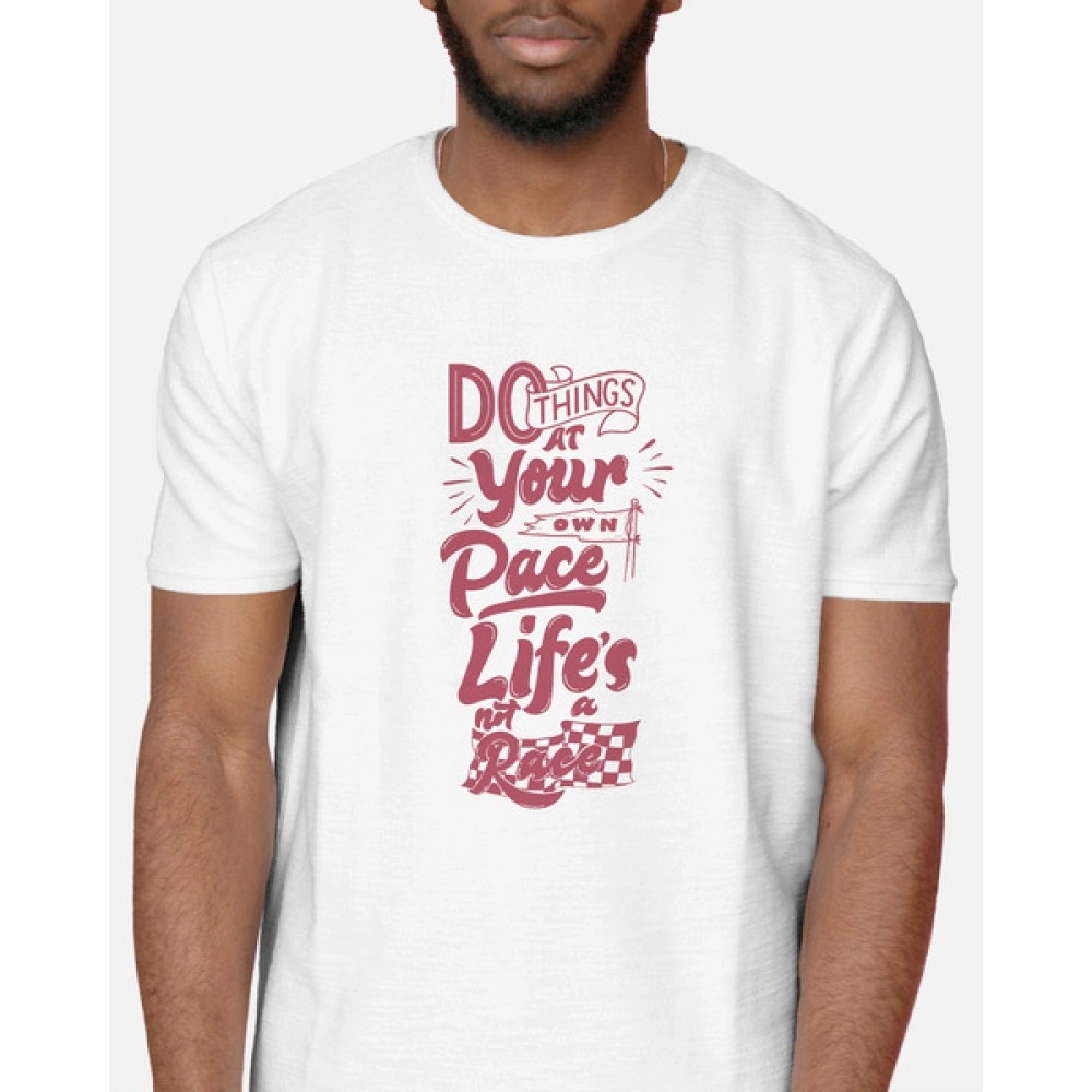 Do Things At Your Peace | SABEZY ESSENTIALS Cotton Regular Men's T-Shirt | White