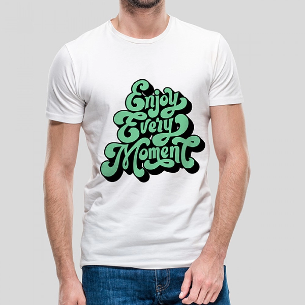 Enjoy Every Moment | SABEZY ESSENTIALS Cotton Regular Men's T-Shirt | White