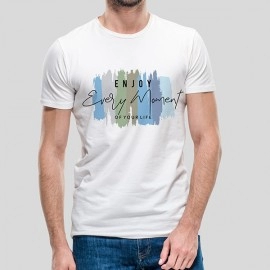 Enjoy Every Moment | SABEZY ESSENTIALS Cotton Regular Men's T-Shirt | White