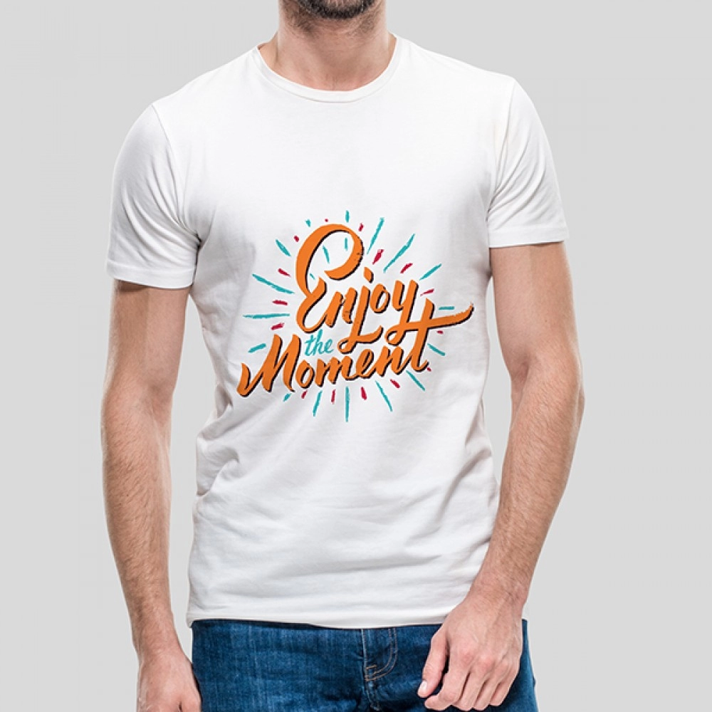 Enjoy The Moment | SABEZY ESSENTIALS Cotton Regular Men's T-Shirt | White