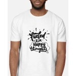 Fueled With Happy Thoughts | SABEZY ESSENTIALS Cotton Regular Men's T-Shirt | White
