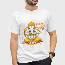 Ganpati | SABEZY ESSENTIALS Cotton Regular Men's T-Shirt | White