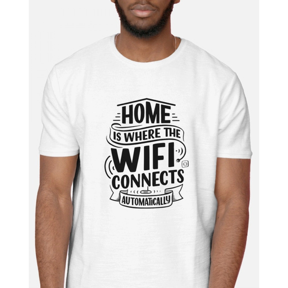 Home is Where The Wifi Connects | SABEZY ESSENTIALS Cotton Regular Men's T-Shirt | White