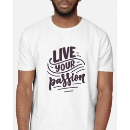 Live Your Passion | SABEZY ESSENTIALS Cotton Regular Men's T-Shirt | White