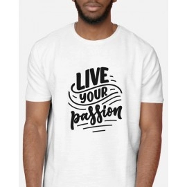 Live Your Passion | SABEZY ESSENTIALS Cotton Regular Men's T-Shirt | White