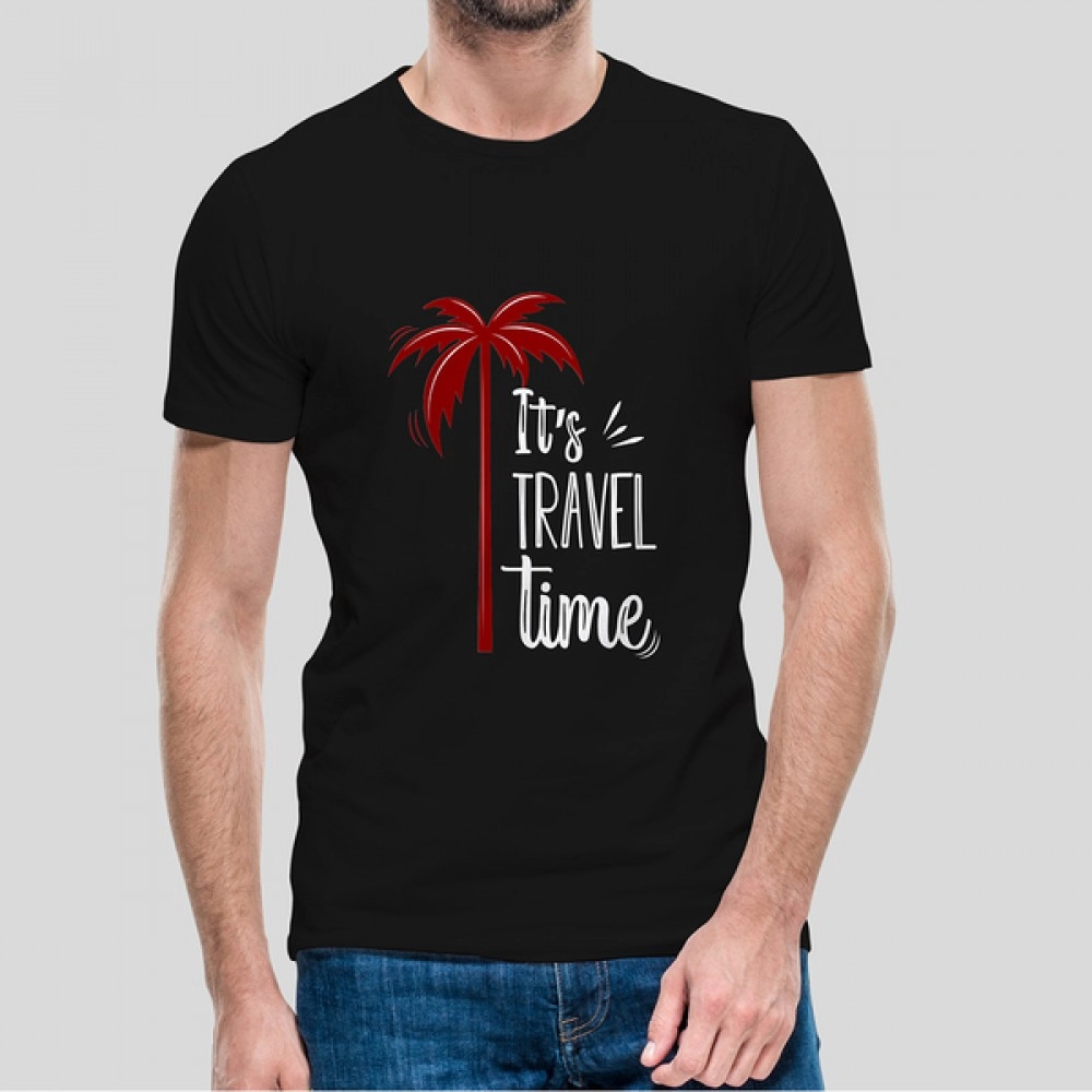 It's Travel Time | Men Super Soft Round Neck Solid Black T-Shirt