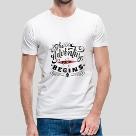 The Adventure Begins | Men Super Soft Round Neck Solid White T-Shirt