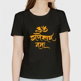 Om Ganeshaya Namah | SABEZY ESSENTIALS Cotton Regular Women's T-Shirt | Black