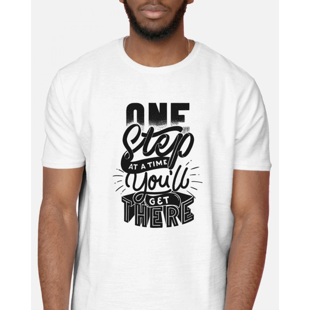 One Step At A Time | SABEZY ESSENTIALS Cotton Regular Men's T-Shirt | White