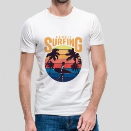 Hawaii Surfing | Solid Mens Round Neck Half Sleeve Cotton White T-Shirt