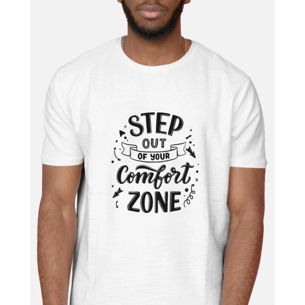 Step Out of Your Comfort Zone | SABEZY ESSENTIALS Cotton Regular Men's T-Shirt | White