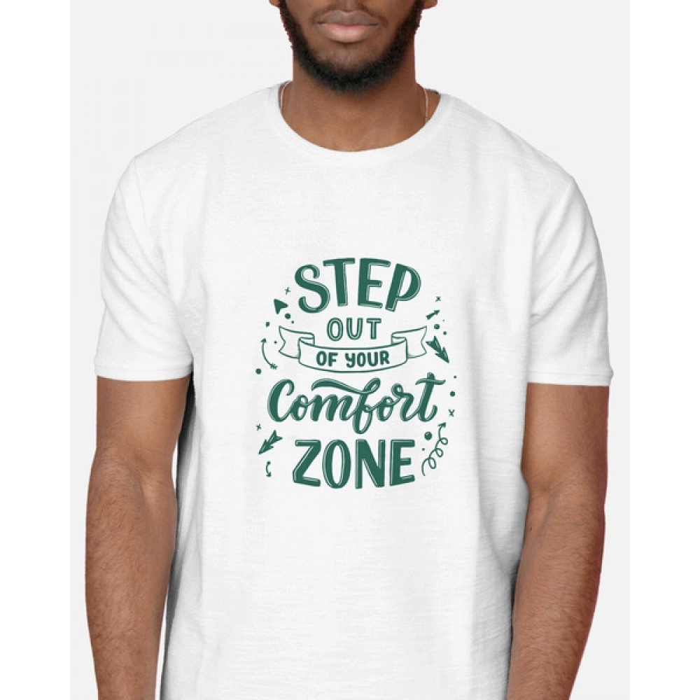 Step Out Of Your Comfort Zone | SABEZY ESSENTIALS Cotton Regular Men's T-Shirt | White