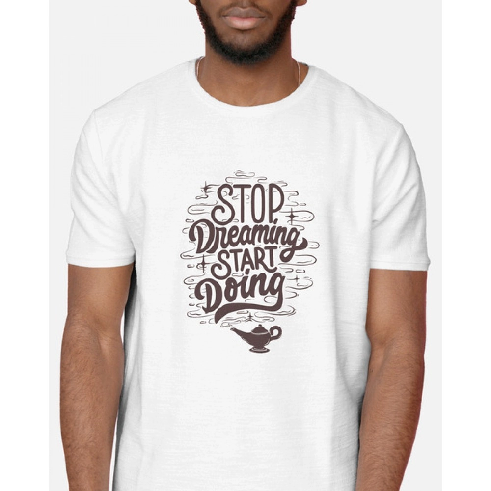 Stop Dreaming | SABEZY ESSENTIALS Cotton Regular Men's T-Shirt | White