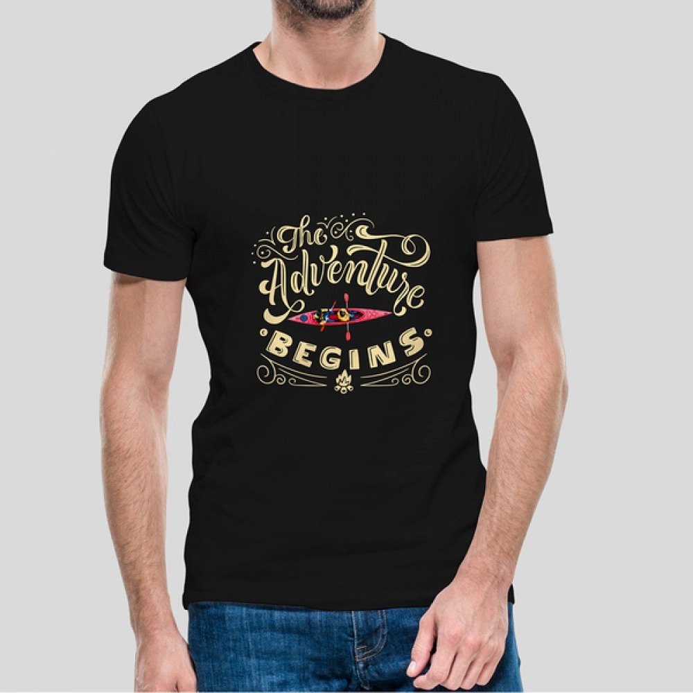 The Adventure Begins | Stylish Fashionable Mens Black Tshirt