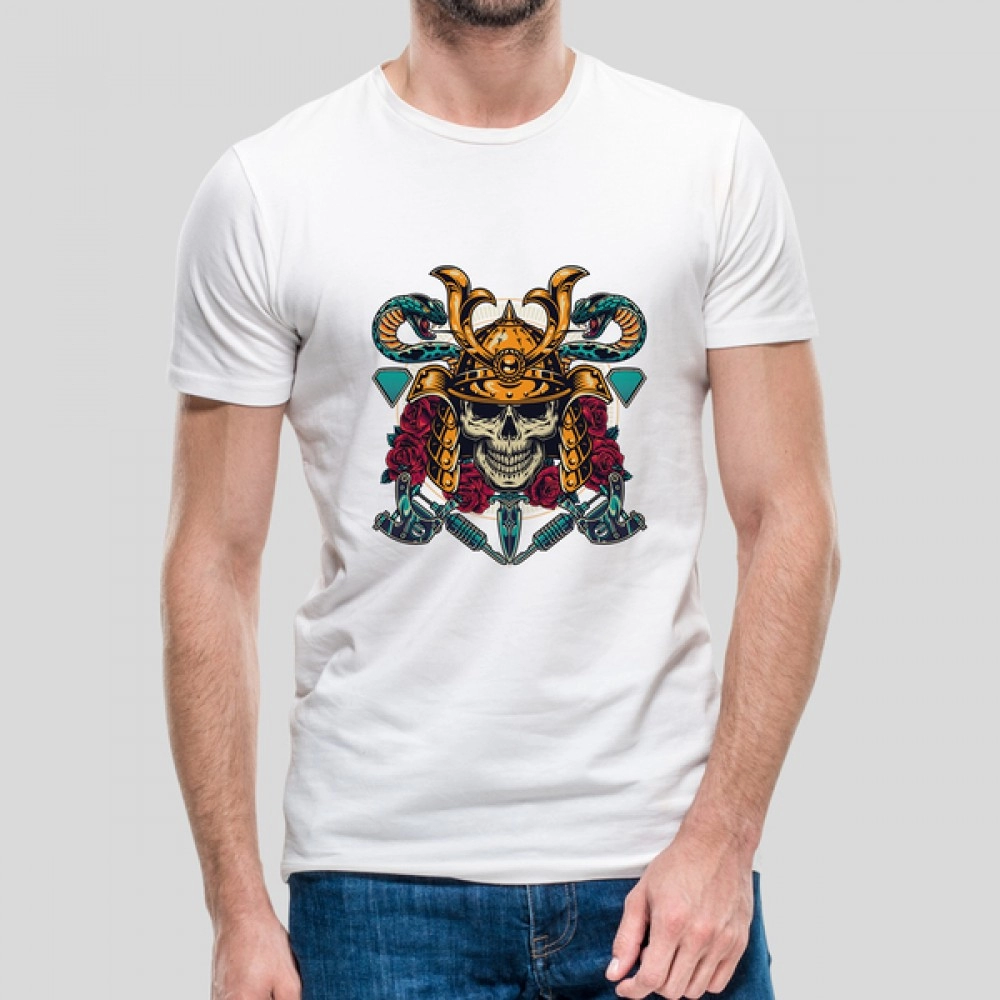 Samurai Skull | Stylish Cotton Men's White T-shirt