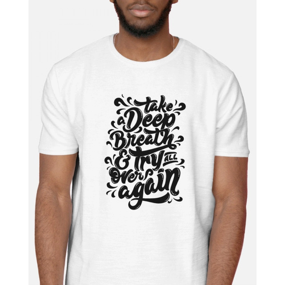 Take Deep Breath | SABEZY ESSENTIALS Cotton Regular Men's T-Shirt | White