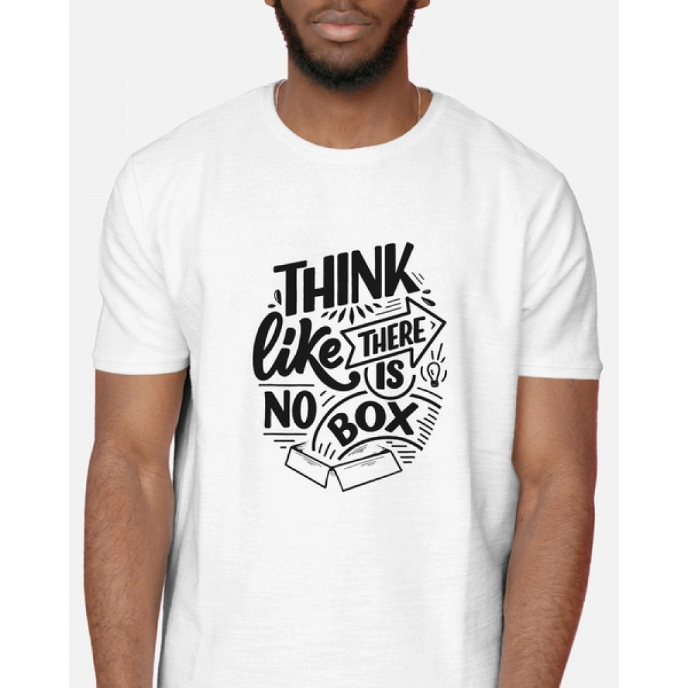 Think Like There is No Box | SABEZY ESSENTIALS Cotton Regular Men's T-Shirt | White