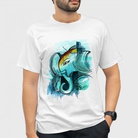 Vibrant Ganesha | SABEZY ESSENTIALS Cotton Regular Men's T-Shirt | White