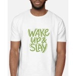 Wake Up And Slay | SABEZY ESSENTIALS Cotton Regular Men's T-Shirt | White