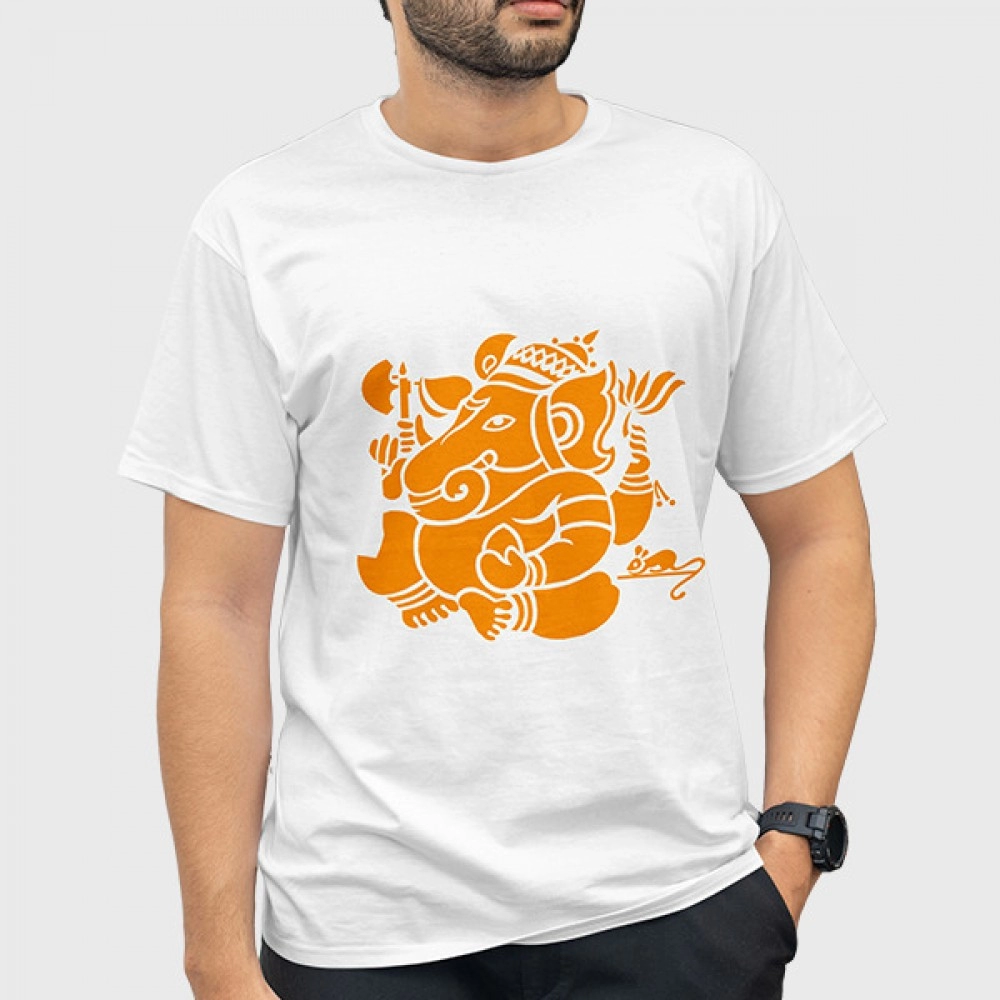 Lord Ganesha | SABEZY ESSENTIALS Cotton Regular Men's T-Shirt | White