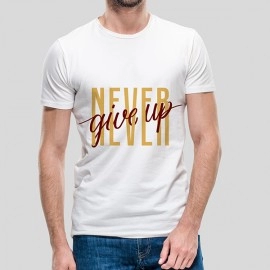 Never Give Up | SABEZY ESSENTIALS Cotton Regular Men's T-Shirt | White