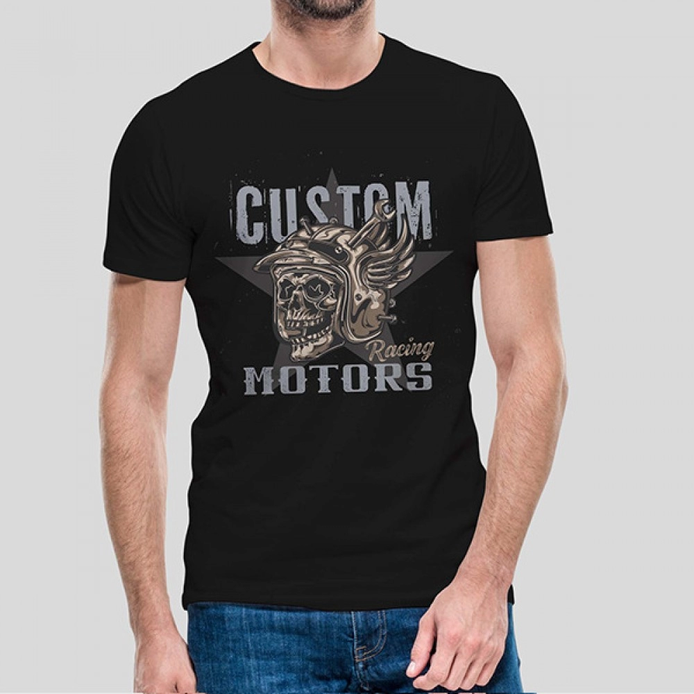 Custom Racing Motors | SABEZY ESSENTIALS Cotton Regular Men's T-Shirt | Black
