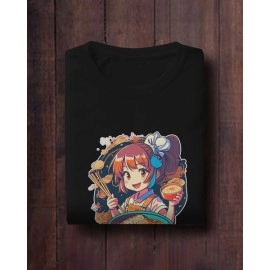 Anime Girl | SABEZY ESSENTIALS Cotton Regular Women's T-Shirt | Black