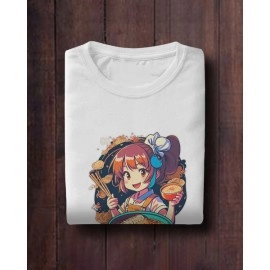 Anime Girl | SABEZY ESSENTIALS Cotton Regular Women's T-Shirt | White